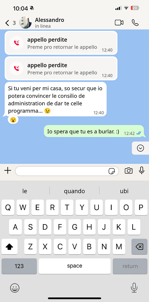 Conversation inter Vector e un de su laboratores sur WhatsApp